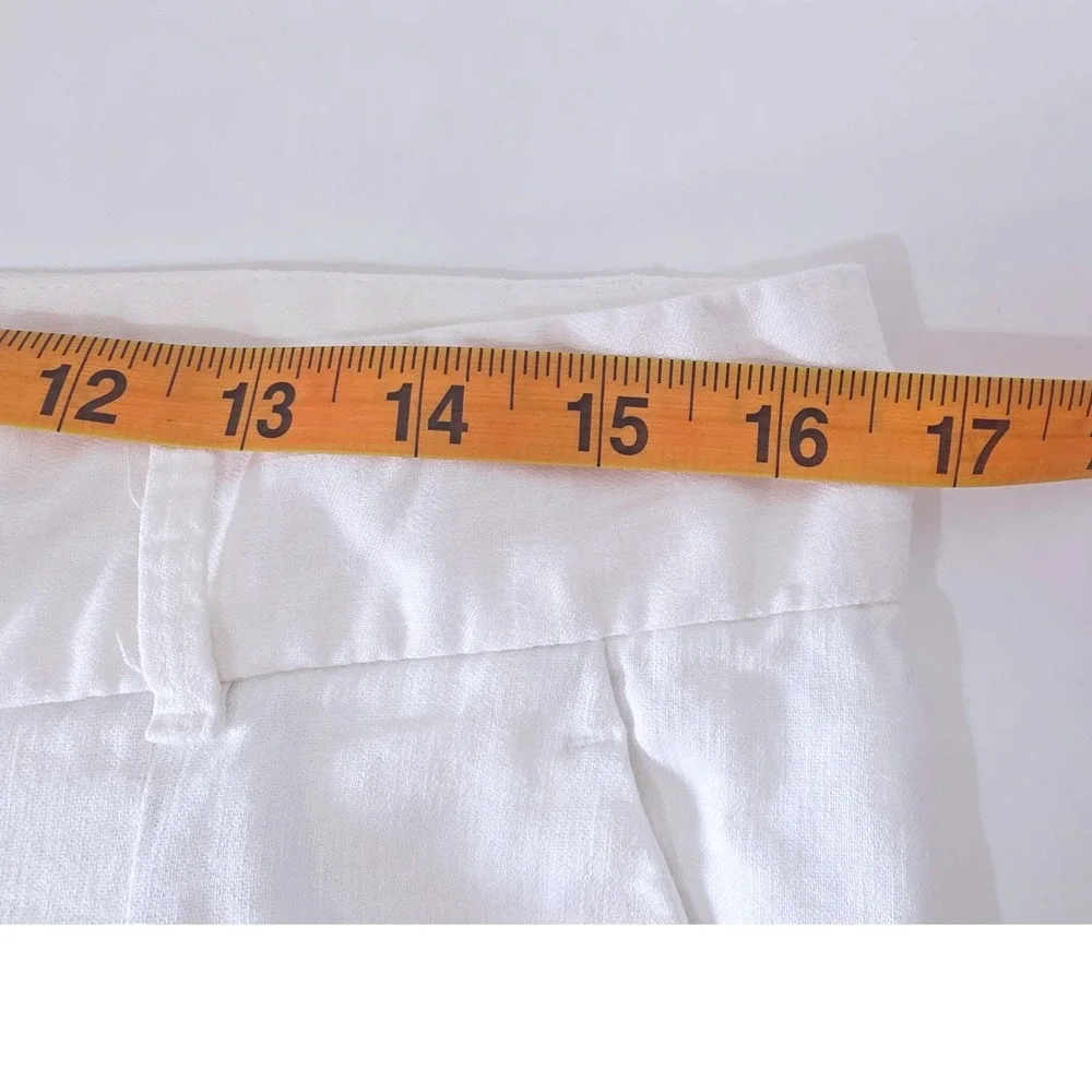 Banana Republic White Linen Blend Pleated Wide Leg Trousers Pants 14 CALLOUT